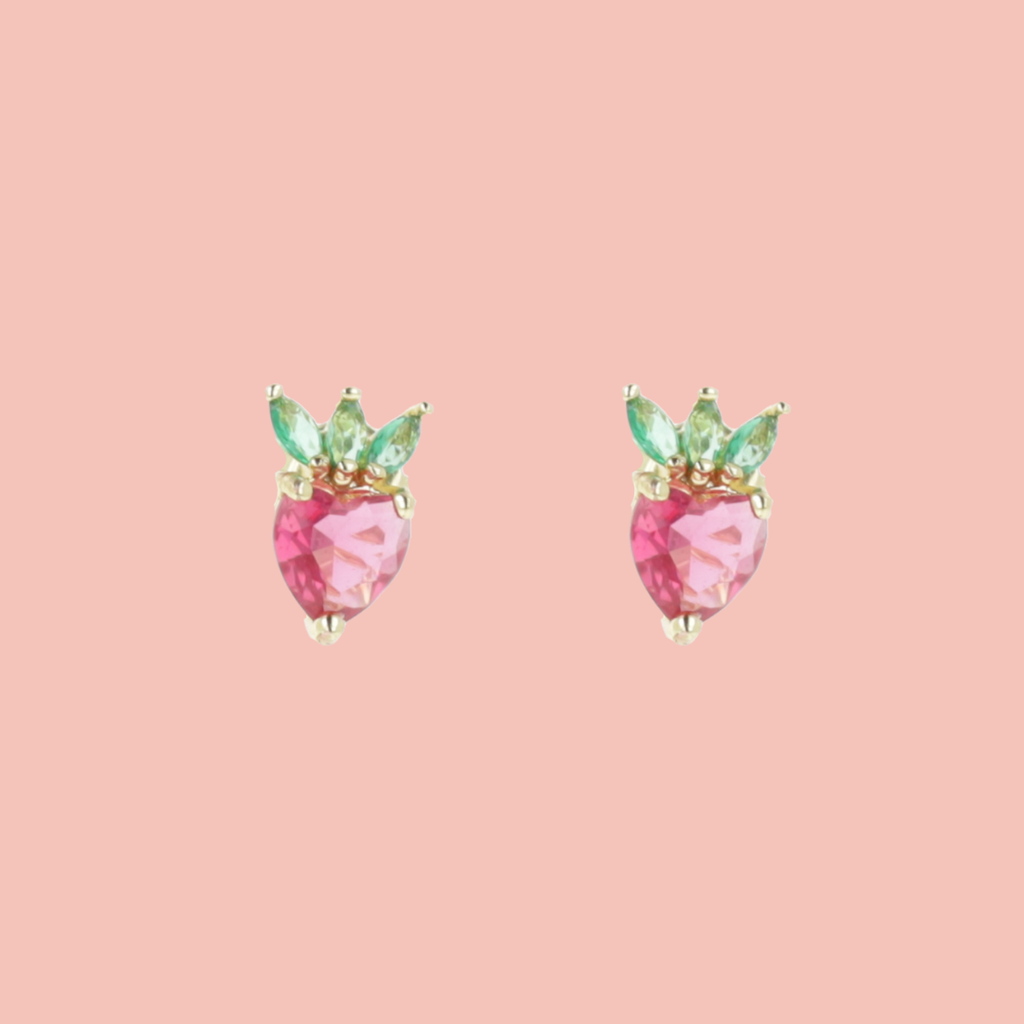 Strawberry Sweetheart Stud Earrings